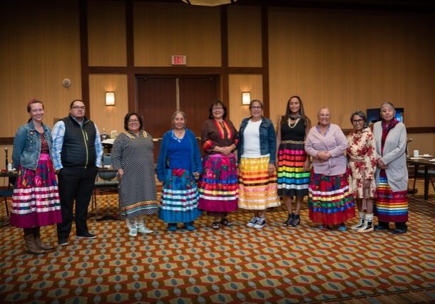 The committee members pictured are (L-R) : Christina Hardie, Rob Houle (Circle Keeper), Roxanne Tootoosis, Lynda Minoose, Noella Steinhauer, Lillian Crier, Terri Suntjens (Circle Keeper), Theresa Strawberry, Edna Elias, Beatrice Morin. Committee members not pictured are Daphne Alexis, Clarice Anderson, Carla Badger, Leona Makokis, Emily Riddle, Marilyn Lizee, Nicholle Weasel Traveller and Jodi Calahoo-Stonehouse.